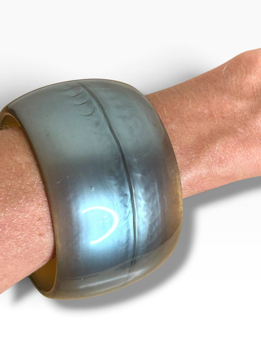 Oversized Acrylic Resin Statement Bangle Chunky 2 in Wide Slightly Translucent
